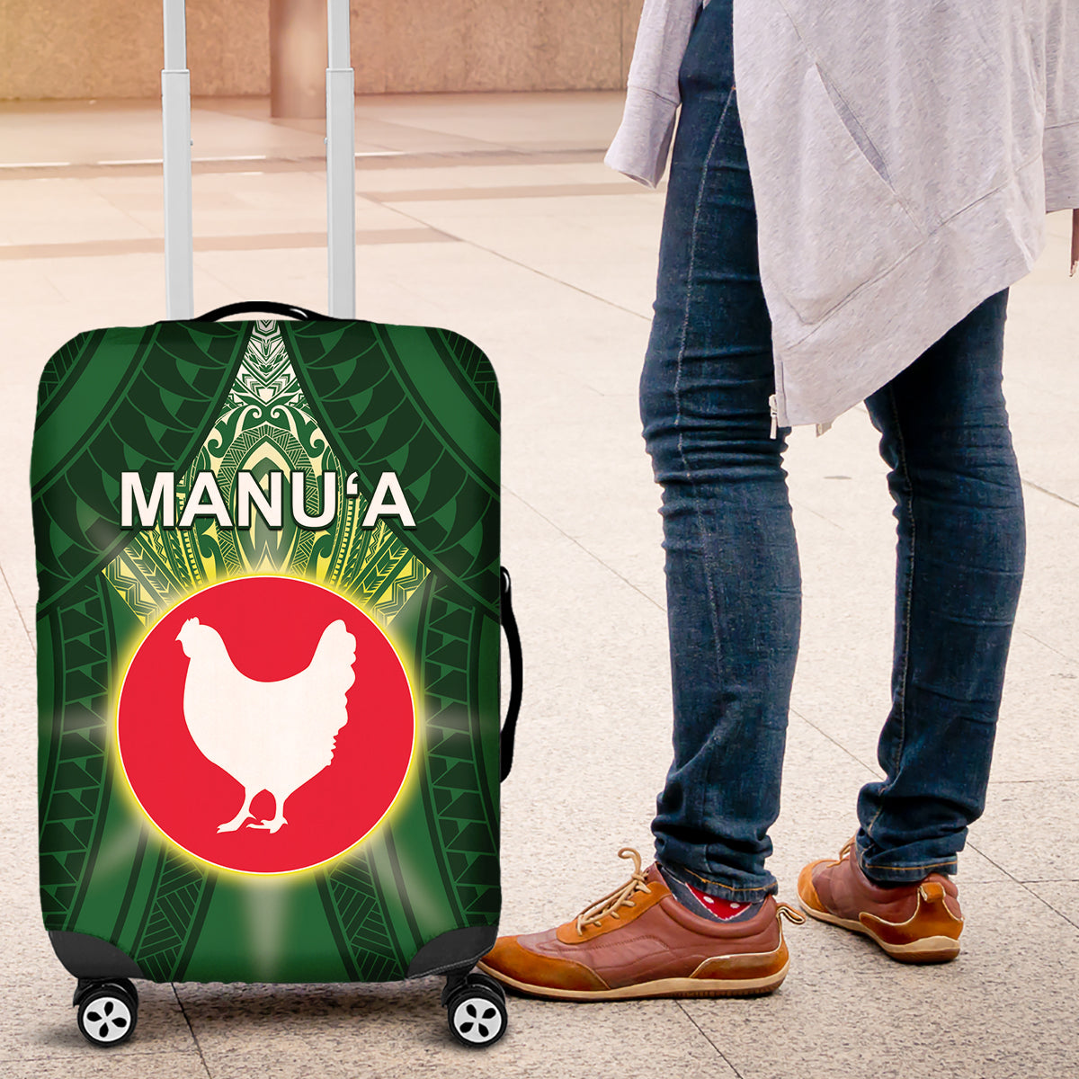 American Samoa Manu'a Cession Day Luggage Cover With Polynesian Pattern LT05 Green - Polynesian Pride