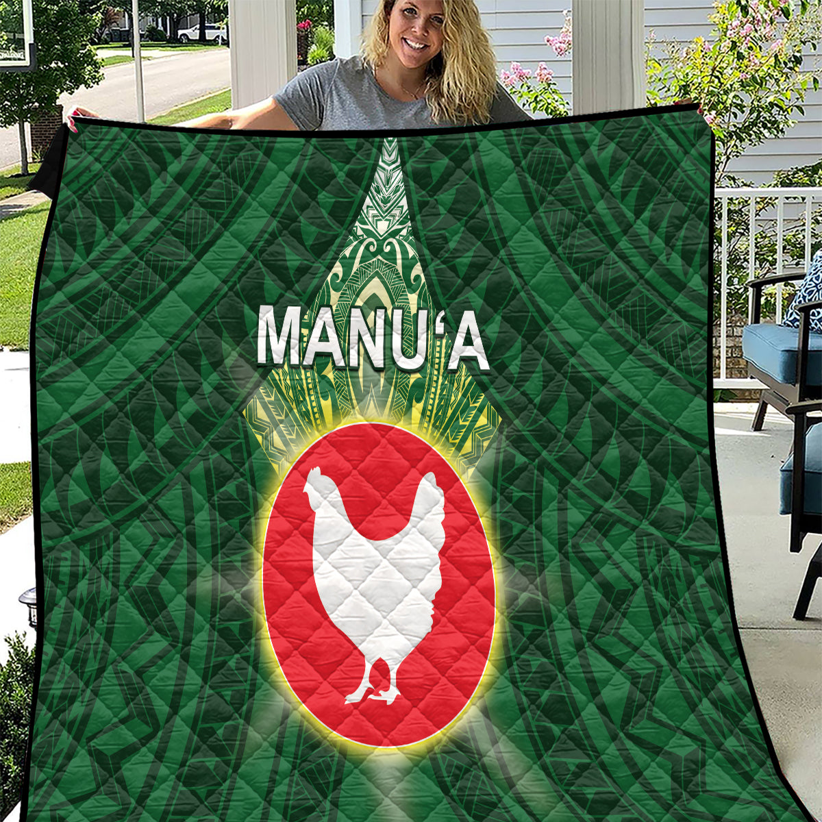 American Samoa Manu'a Cession Day Quilt With Polynesian Pattern LT05 Green - Polynesian Pride