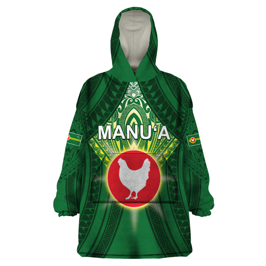 Personalized American Samoa Manu'a Cession Day Wearable Blanket Hoodie With Polynesian Pattern LT05 One Size Green - Polynesian Pride