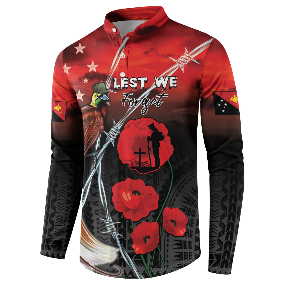 Papua New Guinea Remembrance Day Button Sweatshirt Lest We Forget