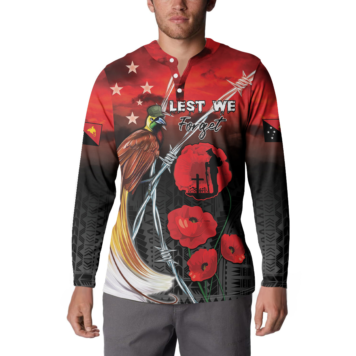 Papua New Guinea Remembrance Day Button Sweatshirt Lest We Forget