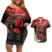 Papua New Guinea Remembrance Day Couples Matching Off Shoulder Short Dress and Hawaiian Shirt Lest We Forget