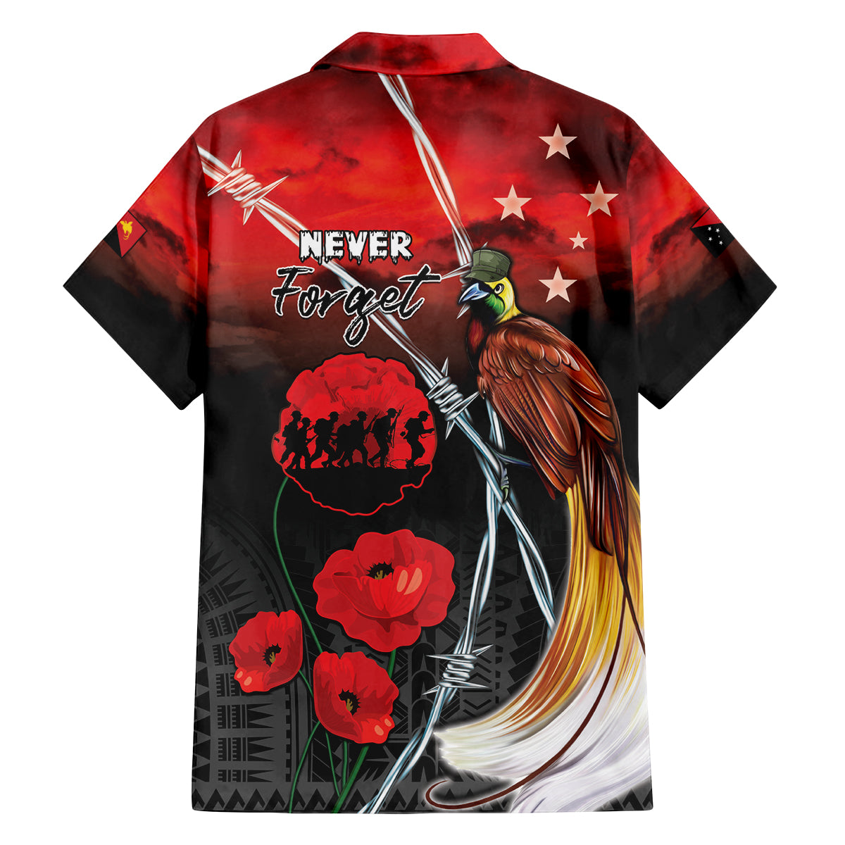 Papua New Guinea Remembrance Day Family Matching Off Shoulder Short Dress and Hawaiian Shirt Lest We Forget LT05 - Polynesian Pride