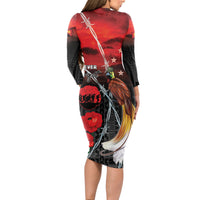 Papua New Guinea Remembrance Day Long Sleeve Bodycon Dress Lest We Forget