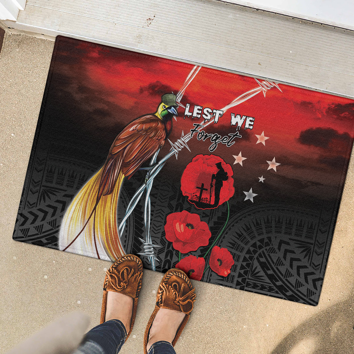 Papua New Guinea Remembrance Day Rubber Doormat Lest We Forget