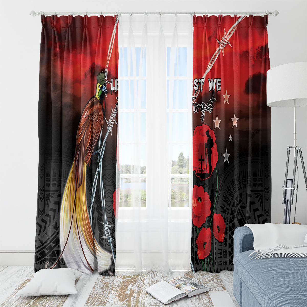 Papua New Guinea Remembrance Day Window Curtain Lest We Forget