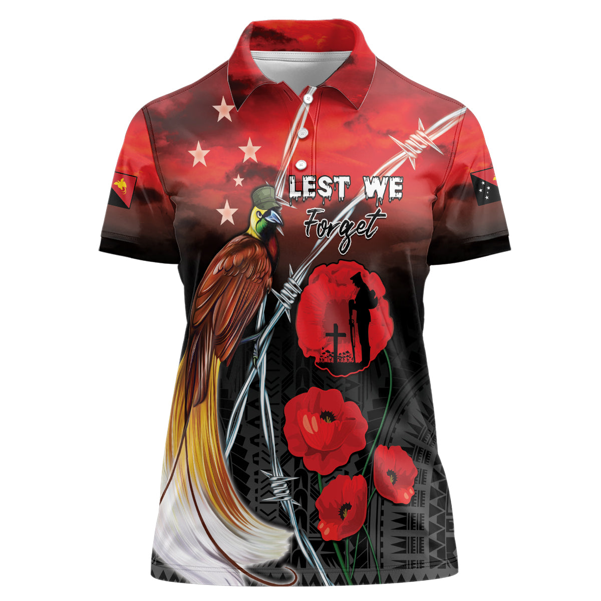 Papua New Guinea Remembrance Day Women Polo Shirt Lest We Forget LT05 Female Red - Polynesian Pride