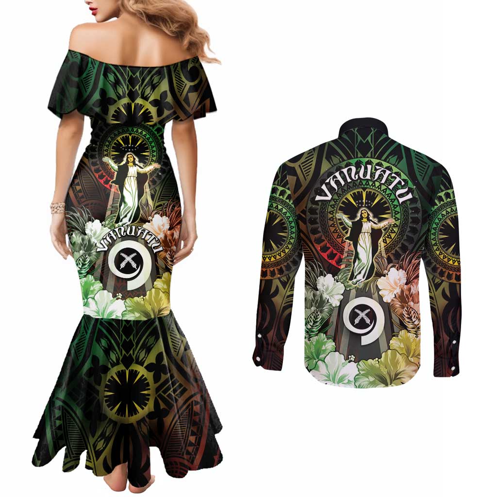 Vanuatu Happy Assumption Day Couples Matching Mermaid Dress and Long Sleeve Button Shirt