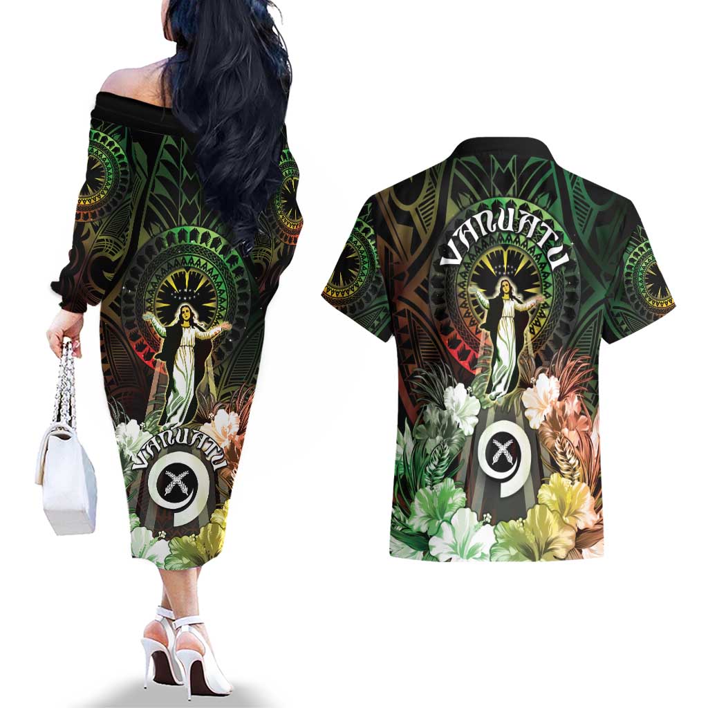 Vanuatu Happy Assumption Day Couples Matching Off The Shoulder Long Sleeve Dress and Hawaiian Shirt