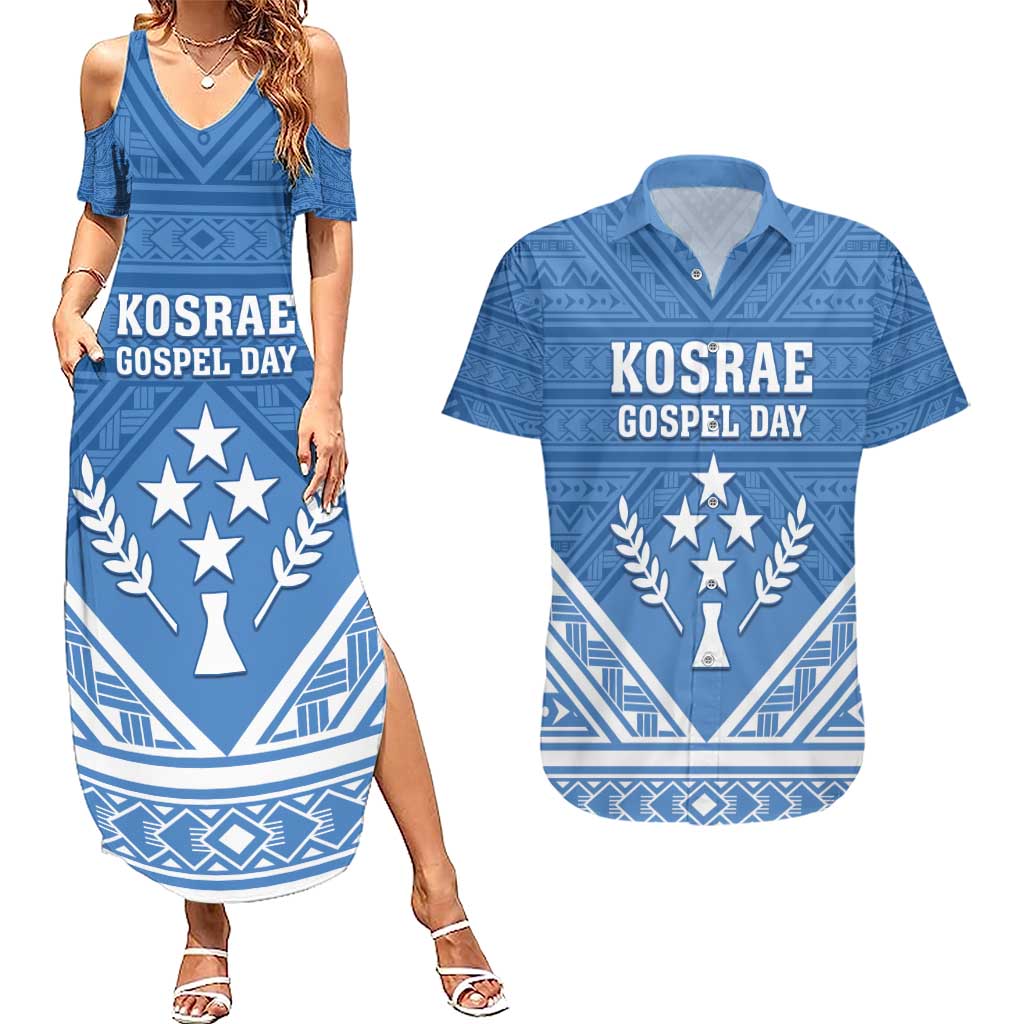 Personalised Kosrae State Gospel Day Couples Matching Summer Maxi Dress and Hawaiian Shirt Simple Style LT05 Blue - Polynesian Pride