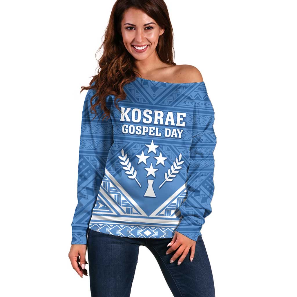 Personalised Kosrae State Gospel Day Off Shoulder Sweater Simple Style LT05 Women Blue - Polynesian Pride