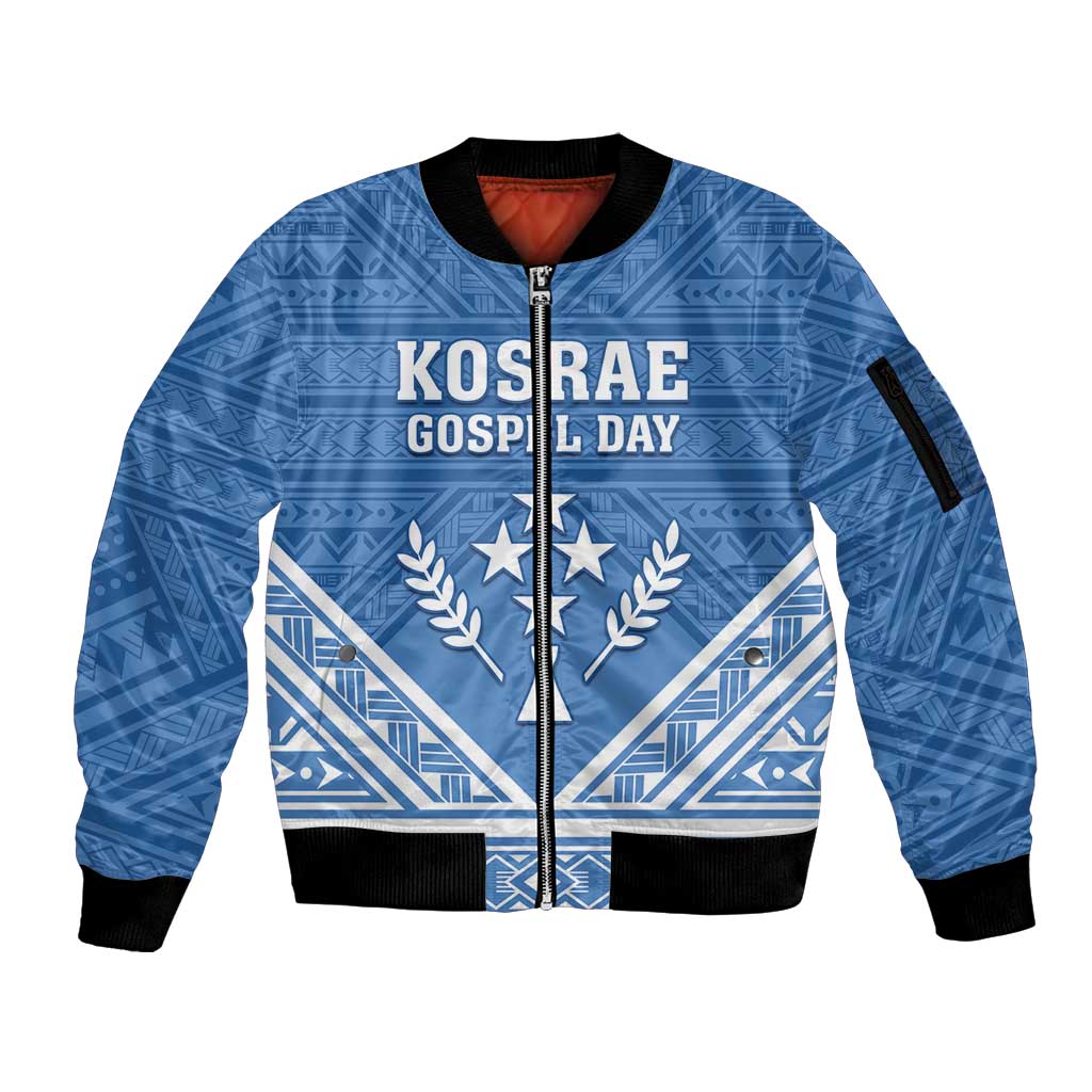 Personalised Kosrae State Gospel Day Sleeve Zip Bomber Jacket Simple Style LT05 Unisex Blue - Polynesian Pride