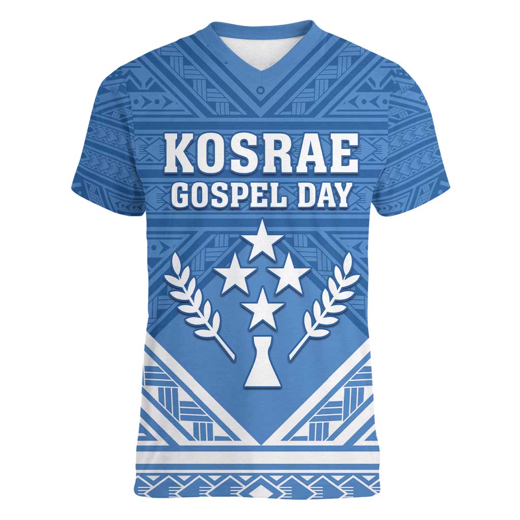 Personalised Kosrae State Gospel Day Women V-Neck T-Shirt Simple Style LT05 Female Blue - Polynesian Pride