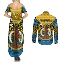 Vanuatu Sanma Province Couples Matching Summer Maxi Dress and Long Sleeve Button Shirts Coat Of Arms And Namele Fern Polynesian Pattern LT05 - Polynesian Pride