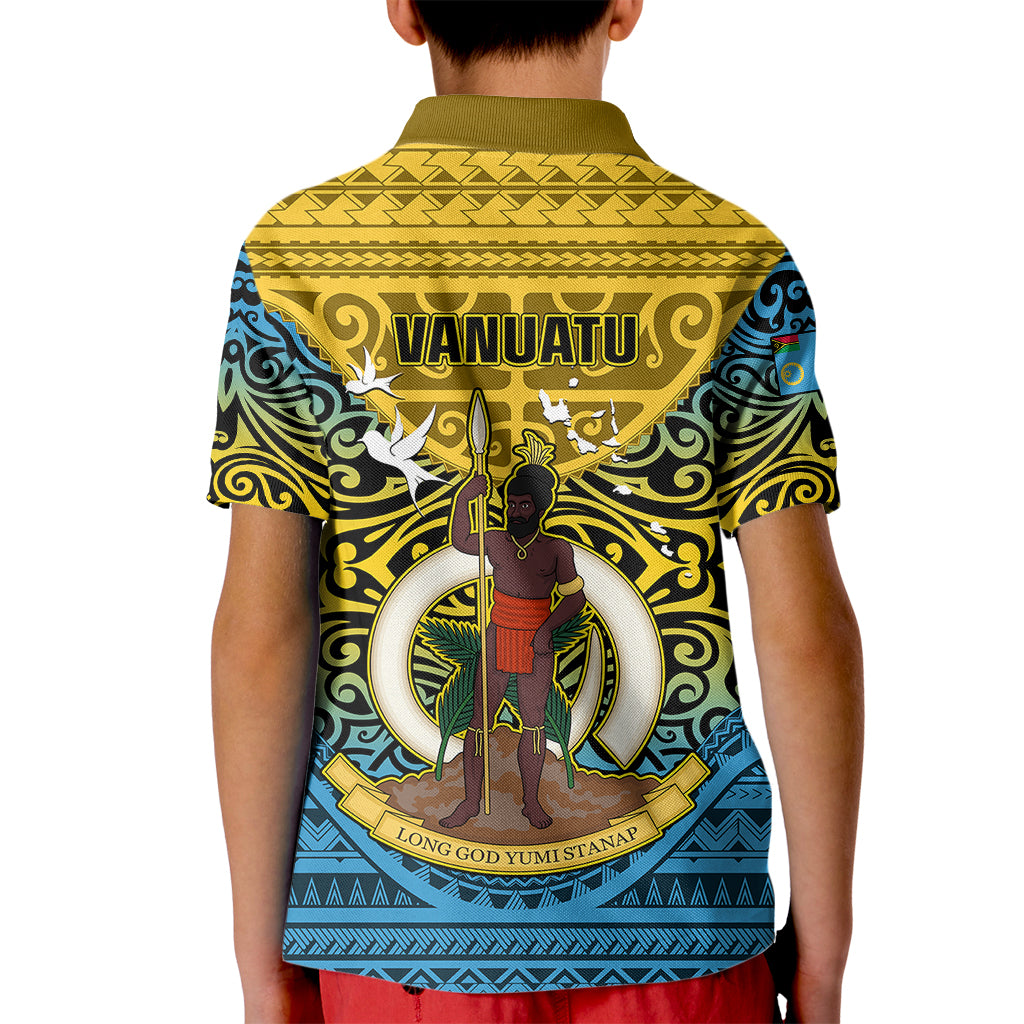 Vanuatu Sanma Province Kid Polo Shirt Coat Of Arms And Namele Fern Polynesian Pattern LT05 - Polynesian Pride