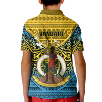 Vanuatu Sanma Province Kid Polo Shirt Coat Of Arms And Namele Fern Polynesian Pattern LT05 - Polynesian Pride