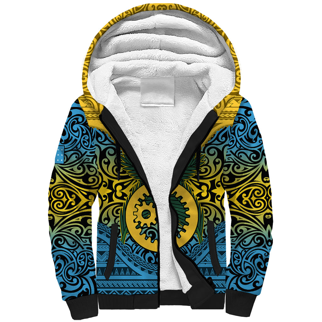 Vanuatu Sanma Province Sherpa Hoodie Coat Of Arms And Namele Fern Polynesian Pattern LT05 Unisex Yellow - Polynesian Pride