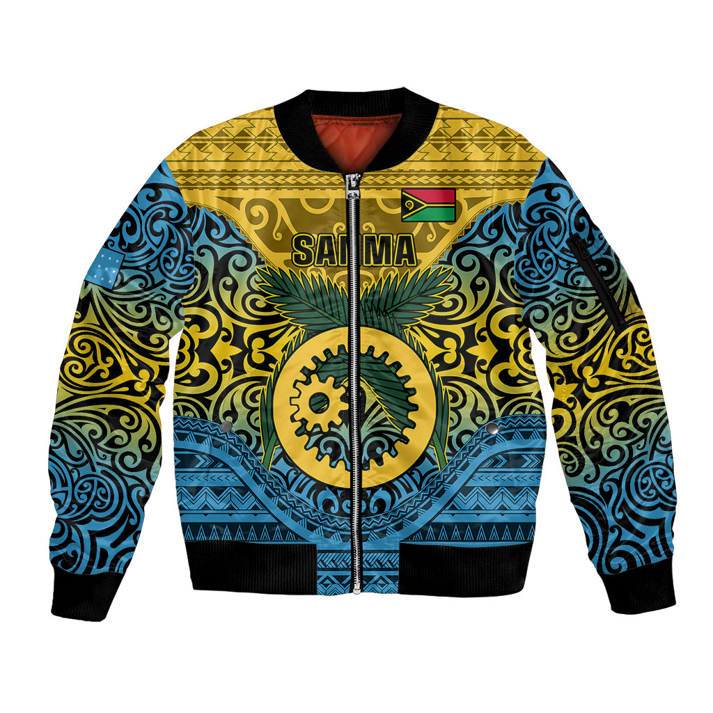 Vanuatu Sanma Province Sleeve Zip Bomber Jacket Coat Of Arms And Namele Fern Polynesian Pattern LT05 Unisex Yellow - Polynesian Pride