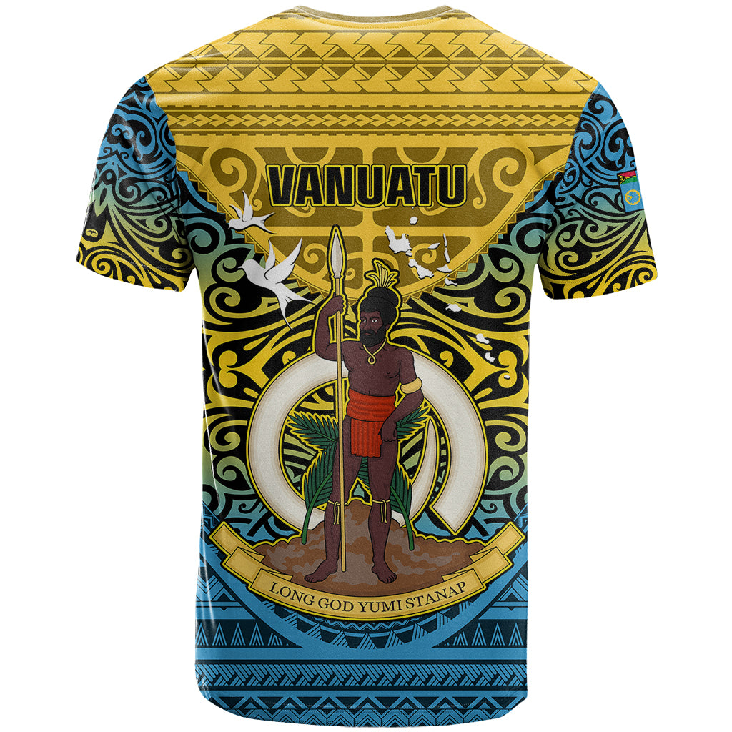 Vanuatu Sanma Province T Shirt Coat Of Arms And Namele Fern Polynesian Pattern LT05 - Polynesian Pride