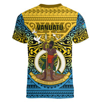 Vanuatu Sanma Province Women V Neck T Shirt Coat Of Arms And Namele Fern Polynesian Pattern LT05 - Polynesian Pride