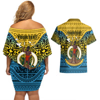 Personalized Vanuatu Sanma Province Couples Matching Off Shoulder Short Dress and Hawaiian Shirt Coat Of Arms And Namele Fern Polynesian Pattern LT05 - Polynesian Pride