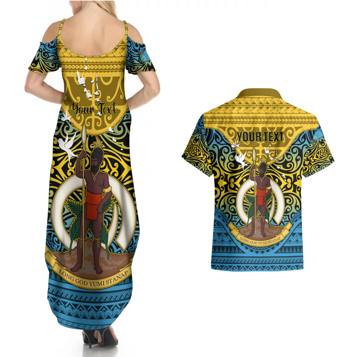 Personalized Vanuatu Sanma Province Couples Matching Summer Maxi Dress and Hawaiian Shirt Coat Of Arms And Namele Fern Polynesian Pattern LT05 - Polynesian Pride
