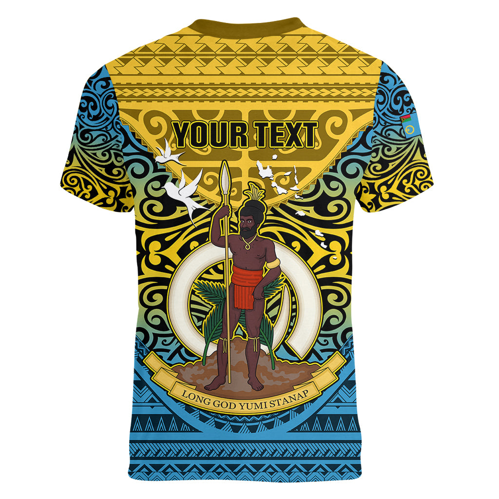 Personalized Vanuatu Sanma Province Women V Neck T Shirt Coat Of Arms And Namele Fern Polynesian Pattern LT05 - Polynesian Pride