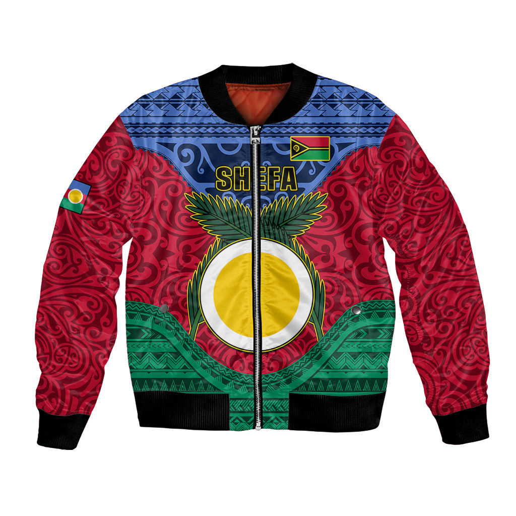 Vanuatu Shefa Province Bomber Jacket Coat Of Arms And Namele Fern Polynesian Pattern LT05 Unisex Red - Polynesian Pride