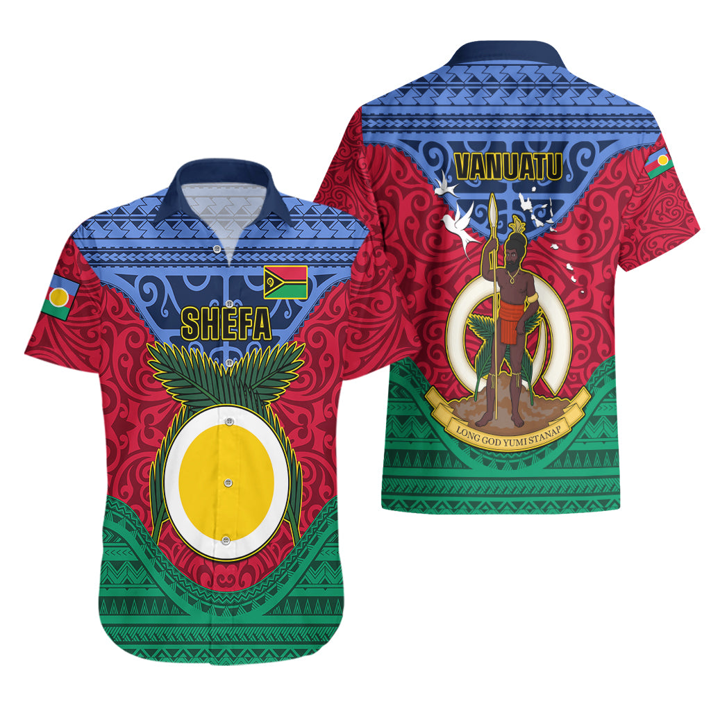 Vanuatu Shefa Province Hawaiian Shirt Coat Of Arms And Namele Fern Polynesian Pattern LT05 - Polynesian Pride
