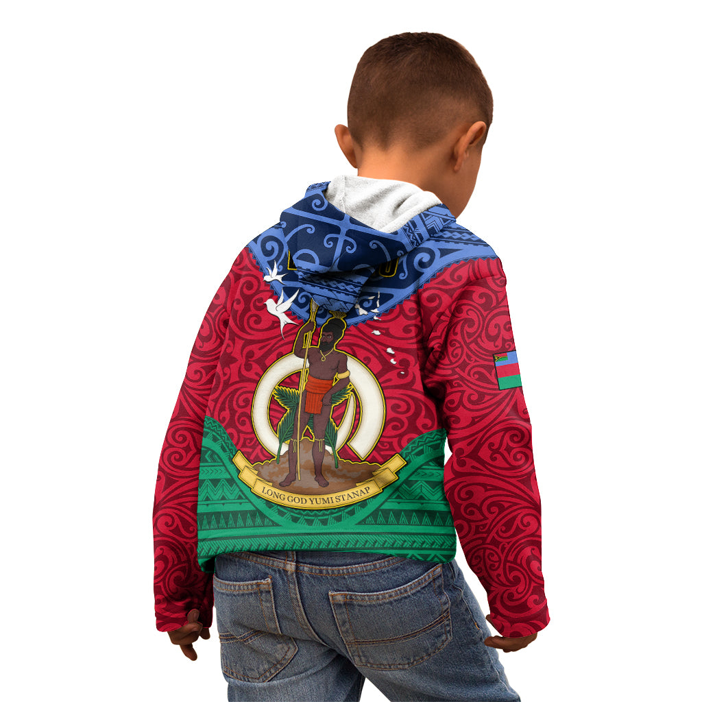 Vanuatu Shefa Province Kid Hoodie Coat Of Arms And Namele Fern Polynesian Pattern LT05 - Polynesian Pride