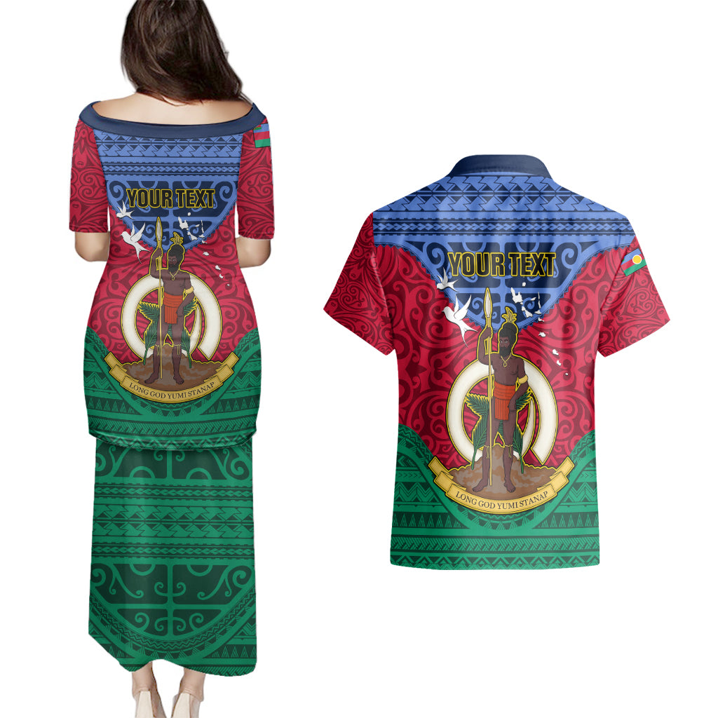 Personalized Vanuatu Shefa Province Couples Matching Puletasi Dress and Hawaiian Shirt Coat Of Arms And Namele Fern Polynesian Pattern LT05 - Polynesian Pride