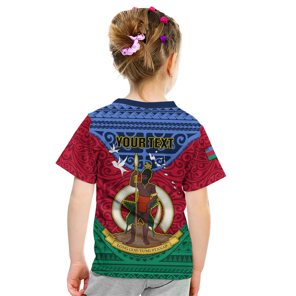 Personalized Vanuatu Shefa Province Kid T Shirt Coat Of Arms And Namele Fern Polynesian Pattern LT05 - Polynesian Pride