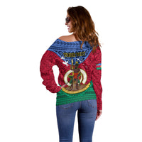 Personalized Vanuatu Shefa Province Off Shoulder Sweater Coat Of Arms And Namele Fern Polynesian Pattern LT05 - Polynesian Pride