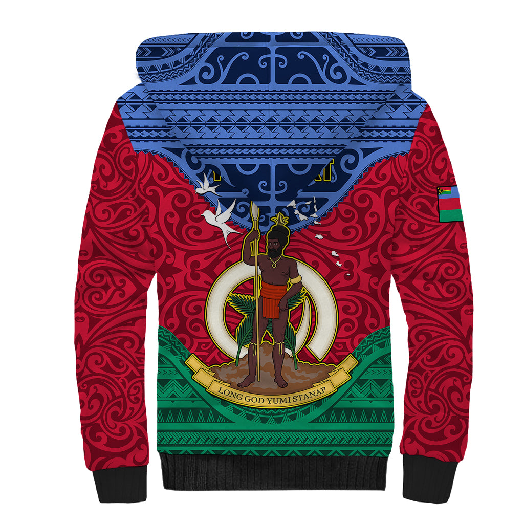 Personalized Vanuatu Shefa Province Sherpa Hoodie Coat Of Arms And Namele Fern Polynesian Pattern LT05 - Polynesian Pride