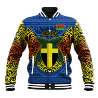 Vanuatu Tafea Province Baseball Jacket Coat Of Arms And Namele Fern Polynesian Pattern LT05 Unisex Blue - Polynesian Pride