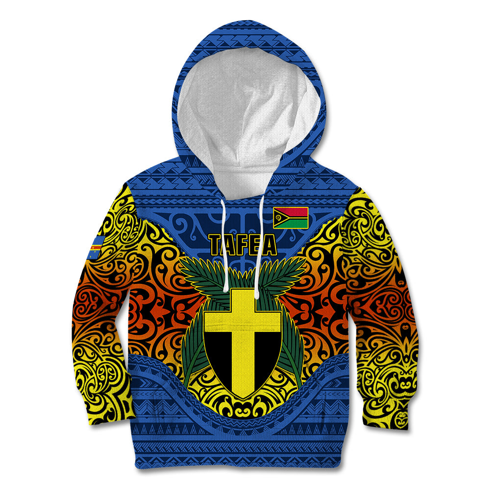 Vanuatu Tafea Province Kid Hoodie Coat Of Arms And Namele Fern Polynesian Pattern LT05 Hoodie Blue - Polynesian Pride