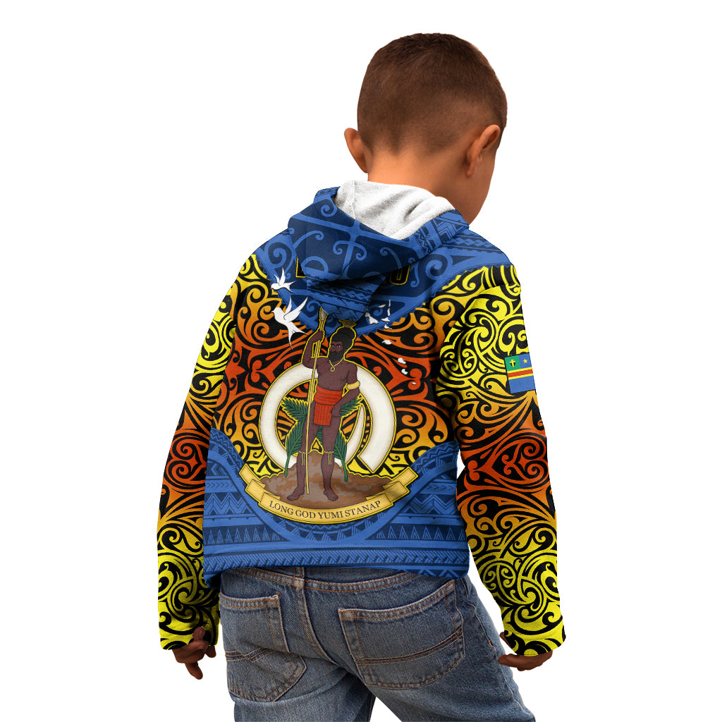 Vanuatu Tafea Province Kid Hoodie Coat Of Arms And Namele Fern Polynesian Pattern LT05 - Polynesian Pride
