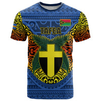 Vanuatu Tafea Province T Shirt Coat Of Arms And Namele Fern Polynesian Pattern LT05 Blue - Polynesian Pride