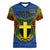Vanuatu Tafea Province Women V Neck T Shirt Coat Of Arms And Namele Fern Polynesian Pattern LT05 Female Blue - Polynesian Pride