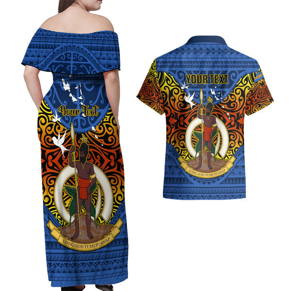 Personalised Tafea Day Couples Matching Off Shoulder Maxi Dress and Long Sleeve Button Shirts Proud To Be A Ni-Van Beauty Pacific Flower LT03 main image 0