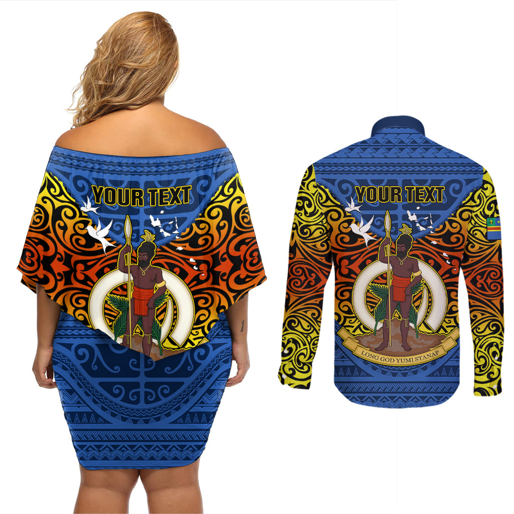 Personalized Vanuatu Tafea Province Couples Matching Off Shoulder Short Dress and Long Sleeve Button Shirts Coat Of Arms And Namele Fern Polynesian Pattern LT05 - Polynesian Pride