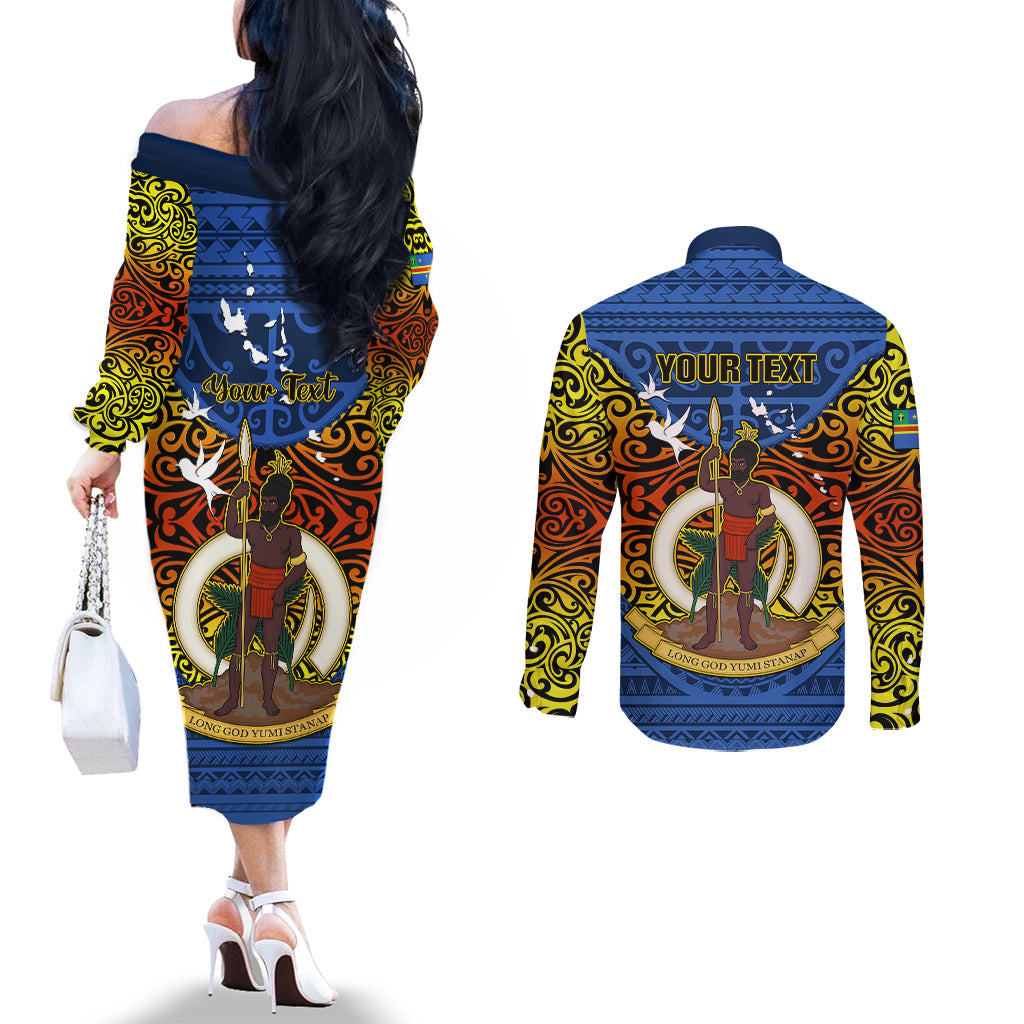 Personalized Vanuatu Tafea Province Couples Matching Off The Shoulder Long Sleeve Dress and Long Sleeve Button Shirts Coat Of Arms And Namele Fern Polynesian Pattern LT05 - Polynesian Pride