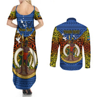 Personalized Vanuatu Tafea Province Couples Matching Summer Maxi Dress and Long Sleeve Button Shirts Coat Of Arms And Namele Fern Polynesian Pattern LT05 - Polynesian Pride