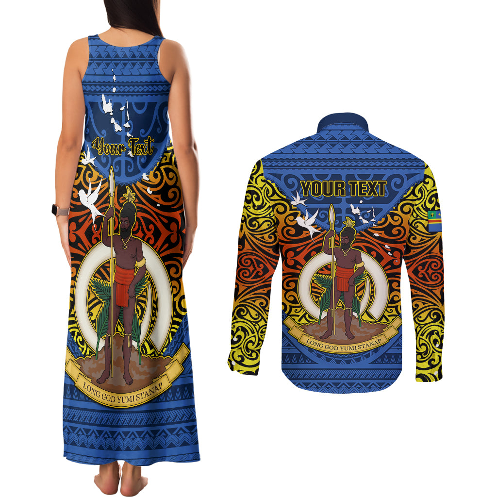 Personalized Vanuatu Tafea Province Couples Matching Tank Maxi Dress and Long Sleeve Button Shirts Coat Of Arms And Namele Fern Polynesian Pattern LT05 - Polynesian Pride