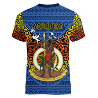 Personalized Vanuatu Tafea Province Women V Neck T Shirt Coat Of Arms And Namele Fern Polynesian Pattern LT05 - Polynesian Pride