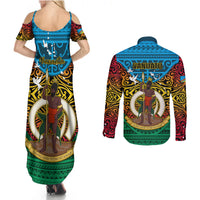 Vanuatu Torba Province Couples Matching Summer Maxi Dress and Long Sleeve Button Shirts Vanuatuan Coat Of Arms Polynesian Pattern LT05 - Polynesian Pride
