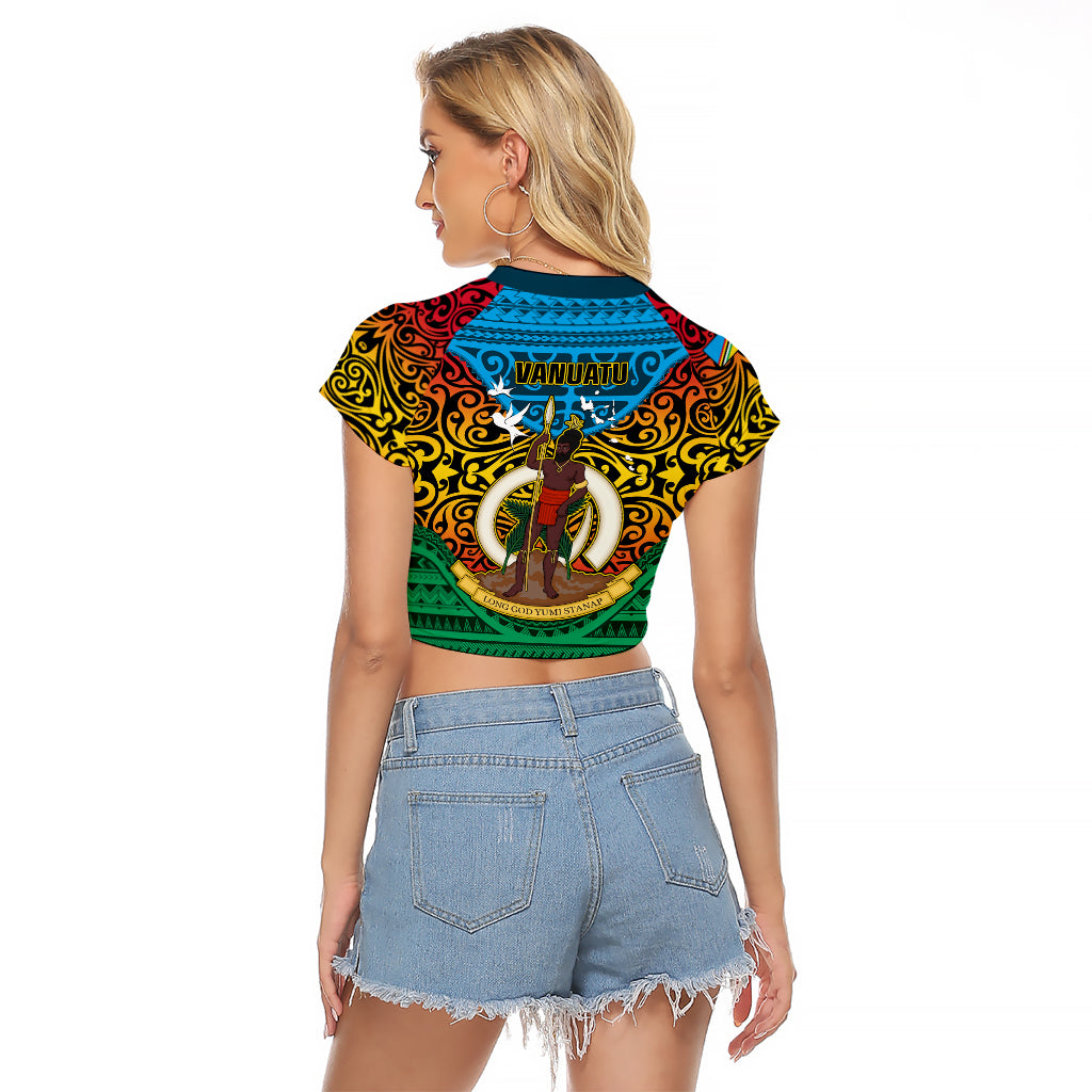 Vanuatu Torba Province Raglan Cropped T Shirt Vanuatuan Coat Of Arms Polynesian Pattern LT05 - Polynesian Pride