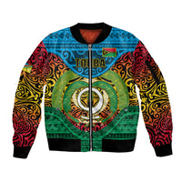 Vanuatu Torba Province Sleeve Zip Bomber Jacket Vanuatuan Coat Of Arms Polynesian Pattern LT05 Unisex Green - Polynesian Pride