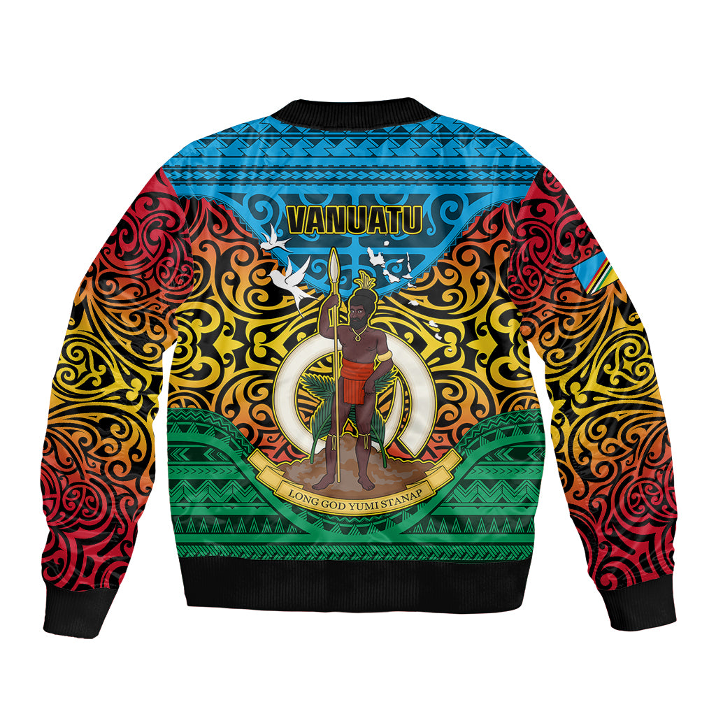 Vanuatu Torba Province Sleeve Zip Bomber Jacket Vanuatuan Coat Of Arms Polynesian Pattern LT05 - Polynesian Pride