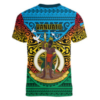 Vanuatu Torba Province Women V Neck T Shirt Vanuatuan Coat Of Arms Polynesian Pattern LT05 - Polynesian Pride
